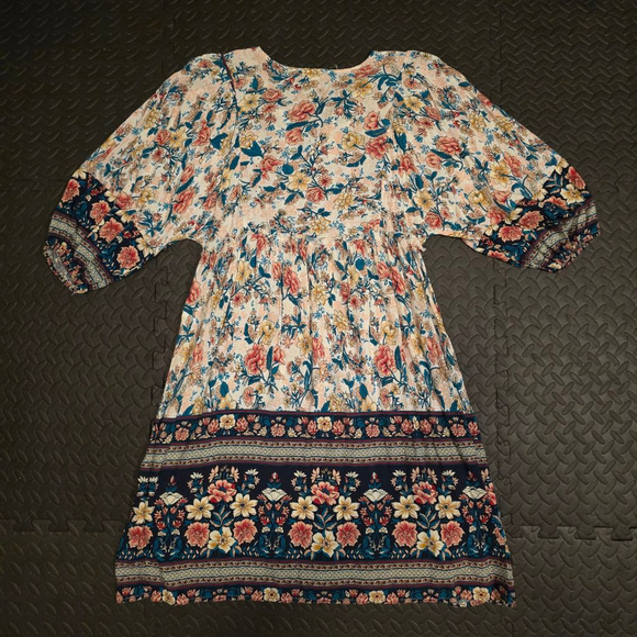 Women's ott White Blue Floral V-Neck Mini Dress Size S - Picture 3 of 6